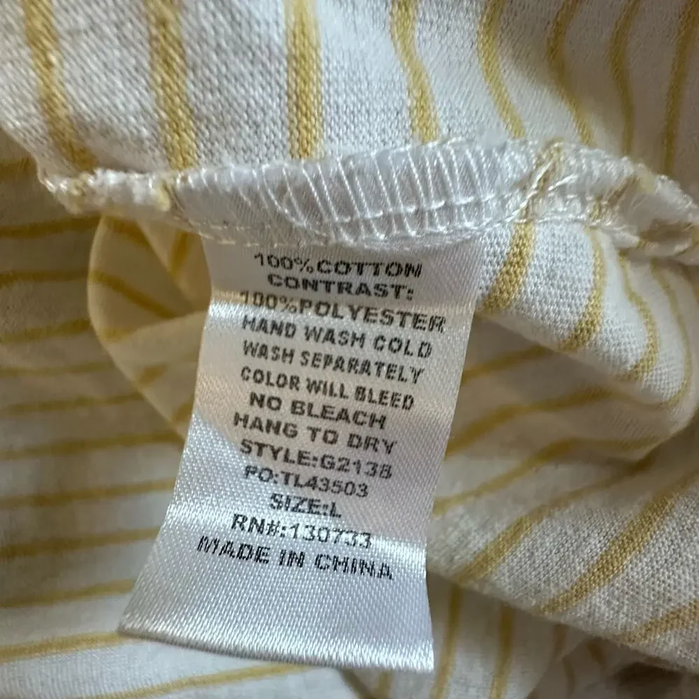 Umgee | Size L Yellow Striped Floral Sleeve Shirt Bubble Sleeve Boho Vintage
